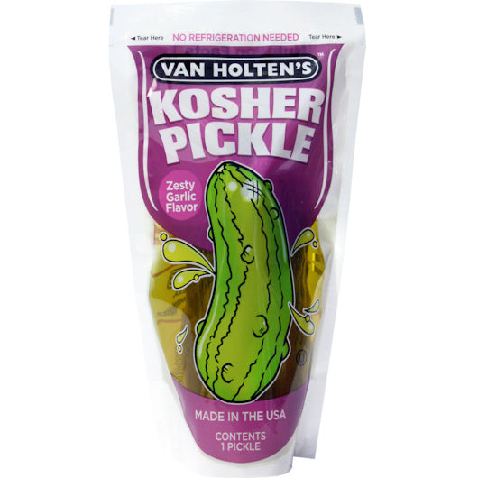 12-PACK OF Jumbo Garlic Pickle Whole Single Serve Pouch Van Holten Pickles, 12 - 1 Ea