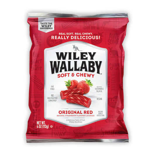 12-PACK OF Red Licorice Wiley Wallaby, 12 - 4 Oz