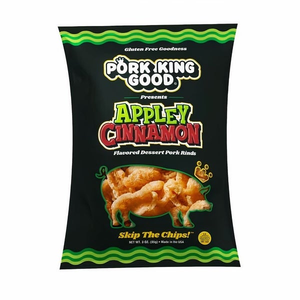 10-PACK OF Snack Pork Rinds Appley Cinnamon, Pork King Good