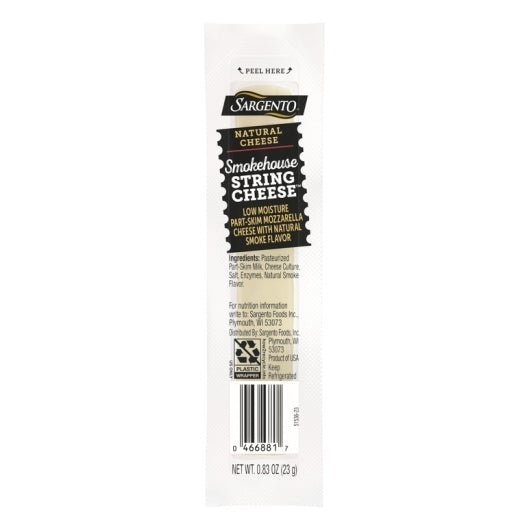 96-PACK OF Smokehouse String Cheese Low Moisture Part-Skim Mozzarella Natural Cheese Sargento, 4 - 24 - 0.833 Oz