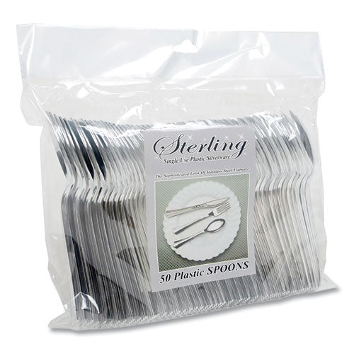 50-PACK OF SPOON PLASTIC SILVER HOT AND COLD