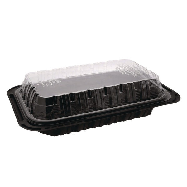 105-PACK OF Container Food Pactiv Corp. ClearView MealMaster Chicken Barn - 13.3" x 8.4" x 4" - Black/Clear - Perfect for Hot Fried Foods - 105 Count