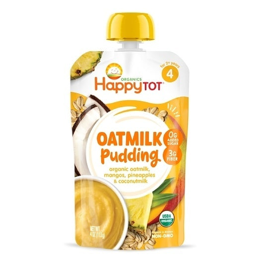 16-PACK OF Organic Oatmilk Pudding Tot Pouches Mango Pineapple Coconut Happy Tot, 16 - 4 Oz