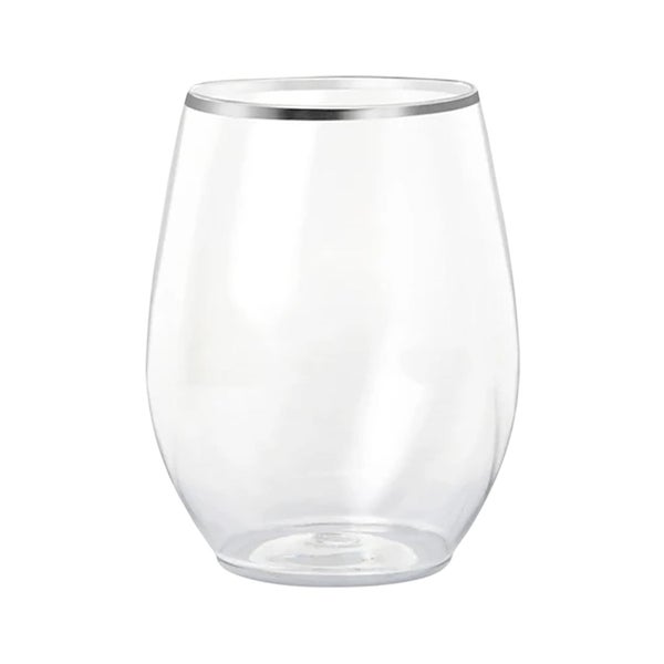 4-PACK OF Cup Wine 12 oz. Clear with Silver Rim Plastic Glasses - 64 pcs