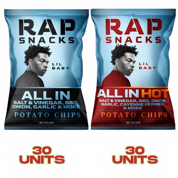 60-PACK OF Snack Potato Chip Variety Box 5 (All In, All In Hot) Rap Snacks, AI Distribution