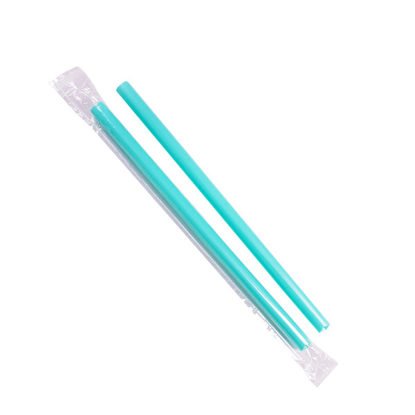 1600-PACK OF Straw Wrapped Karat 1,600 ct Boba Straws | Diagonal Cut | Individually Wrapped | Aqua (0.39" x 9")