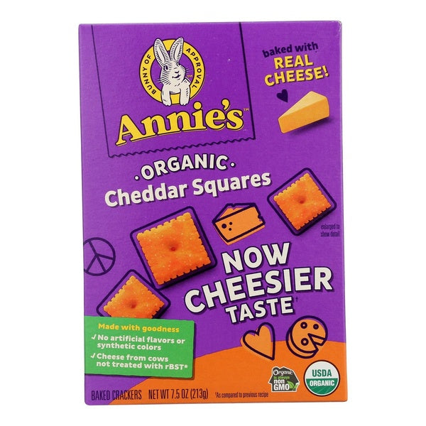 12-PACK OF Cracker Cheddar Organic Cheddar Squares Annie's Homegrown 7.5 oz