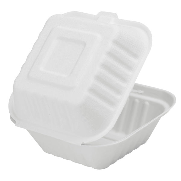 500-PACK OF Container Takeout Karat Earth 6''x6'' Molded Fiber Hinged Containers, PFAS Free, White - 500 pcs