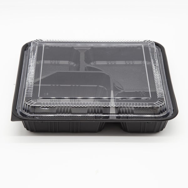 2-PACK OF Container Disp 10.6"x10.6" 5 Compartment Black Bento Sushi Rectangular Container w/ Lid 100Sets