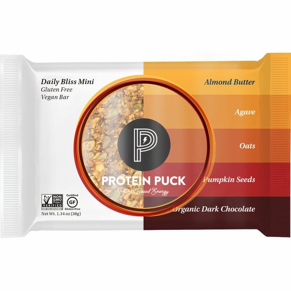 24-PACK OF Energy Bar Almond Butter Dark Chocolate Daily Bliss Mini, Protein Puck