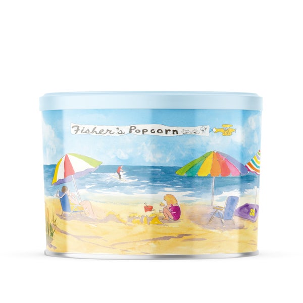 6-PACK OF Popcorn Caramel Beach Tin, Fisher’s Popcorn