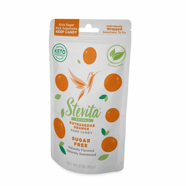 6-PACK OF Candy Hard, Sugar Free Outrageous Orange Pouch, Stevita Naturals