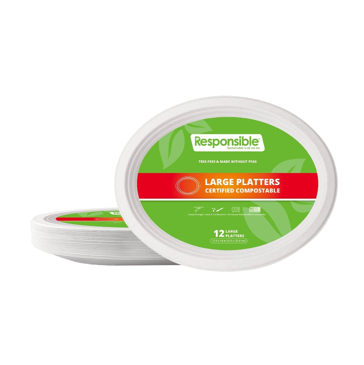 288-PACK OF PLATE OVAL COMPOSTABLE MOLDED FIBER 12.5 X 10 INCH 12CT WITH PDQ DISPOSABLE