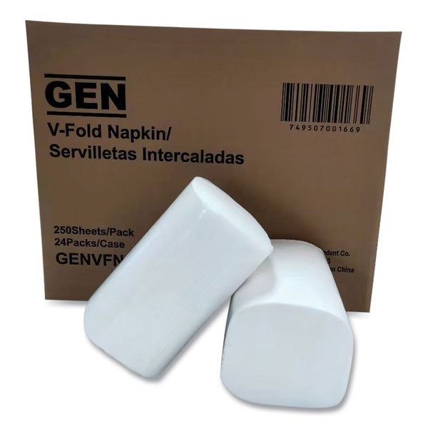 6000-PACK OF Napkin White GEN GENVFN60002V Premium White V-Fold Napkins - 6.5 x 8.3 inches, 250 Count per Pack, 24 Packs per Carton for Ultimate Convenience