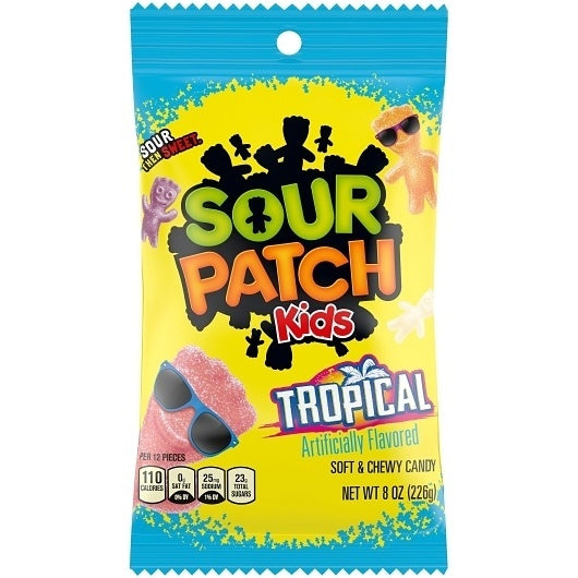 12-PACK OF Fat Free Tropical Soft Candy Peg Bag Sour Patch Kids Candy, 12 - 8 Oz