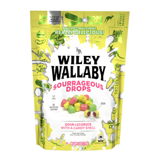 12-PACK OF Sourrageous Sour Beans Licorice Wiley Wallaby, 12 - 6 Oz
