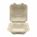 20-PACK OF To-Go - Sugarcane Bagasse Compostable 6 Inch Square Clamshell Containers - Case of 20 (500 Pcs)