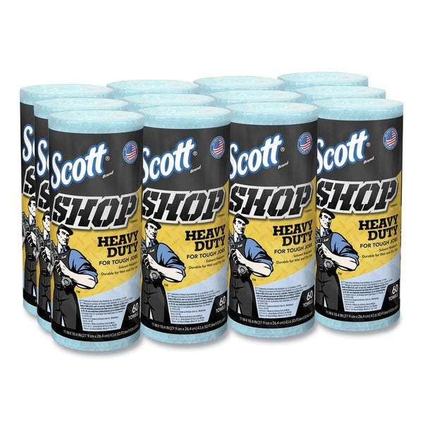 12-PACK OF Towel O Scott Heavy Duty Pro Shop Towels - 10.4 x 11 Inch Blue Towels (12 Rolls/Carton) for Automotive and Industrial Use