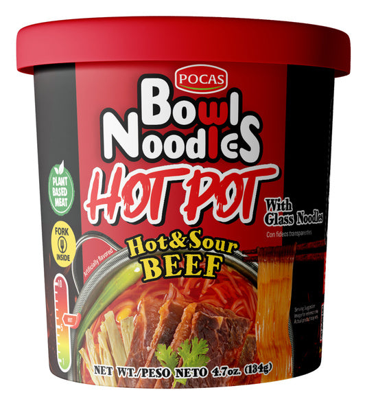 6-PACK OF Bowl Noodles Hot Pot, Hot & Sour Beef, 6/4.72 oz