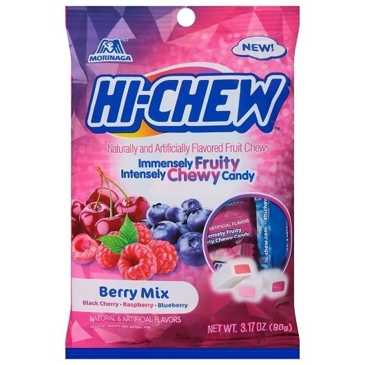 6-PACK OF Black Cherry, Raspberry, And Blueberry Peg Bag Display Ready Hi-Chew, 6 - 3.17 Oz