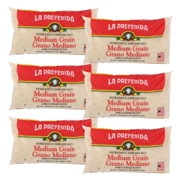 6-PACK OF Rice Medium Grain Poly La Preferida 5 lb