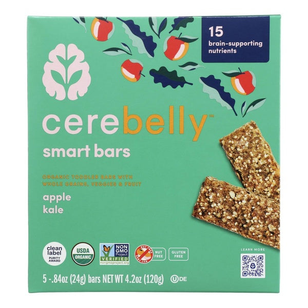 6-PACK OF Snack Bar Organic Apple Kale Cerebelly 4.2 oz