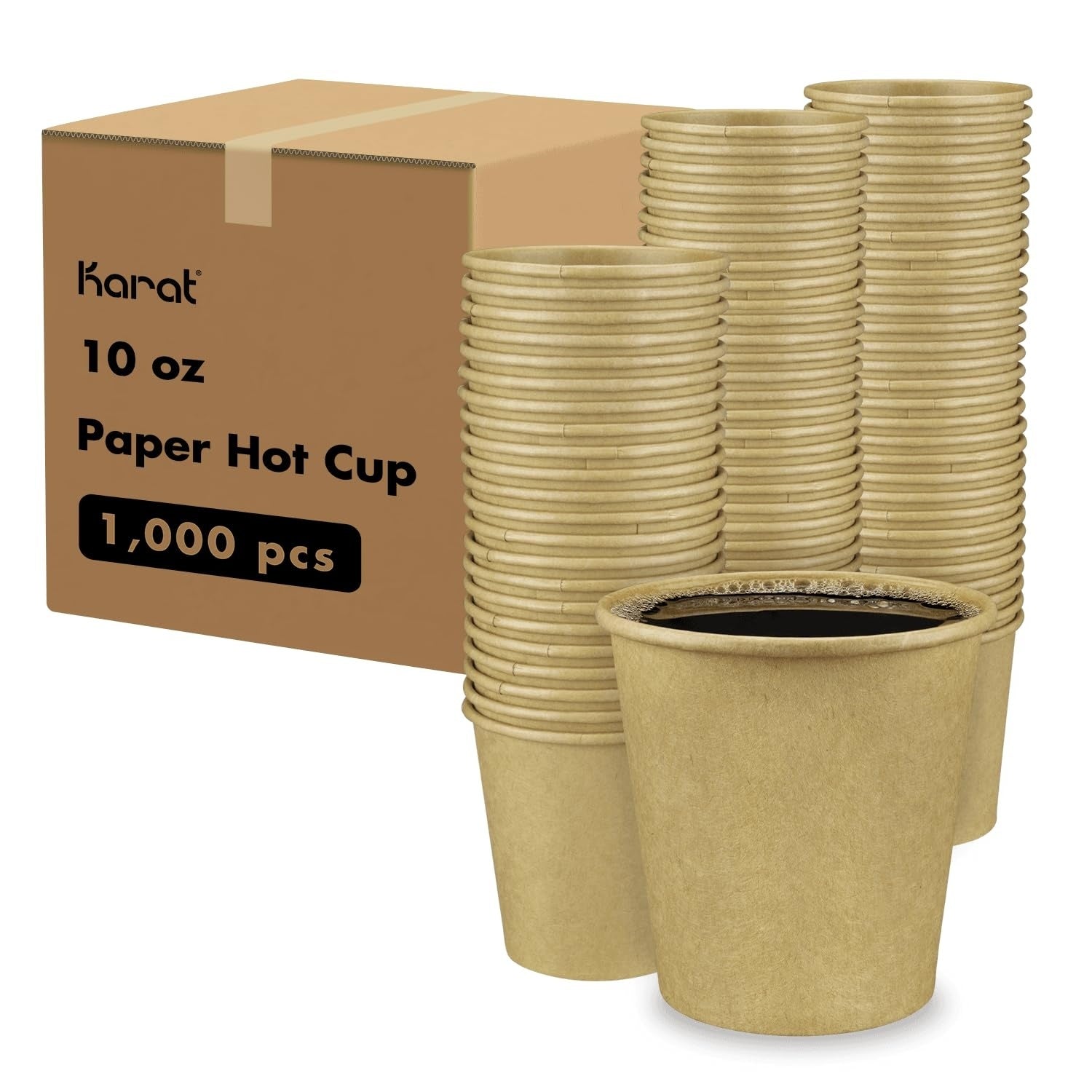 1000-PACK OF Cup Paper Karat 10oz Paper Hot Cups (90mm), Kraft - 1,000 pcs