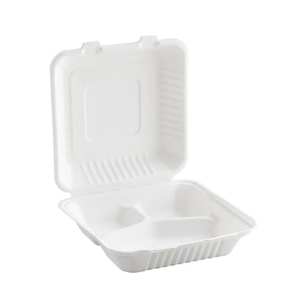200-PACK OF Earth Smart™ 9 x 9 x 3 Molded Fiber 3 Compartment Hinged Take Out Container