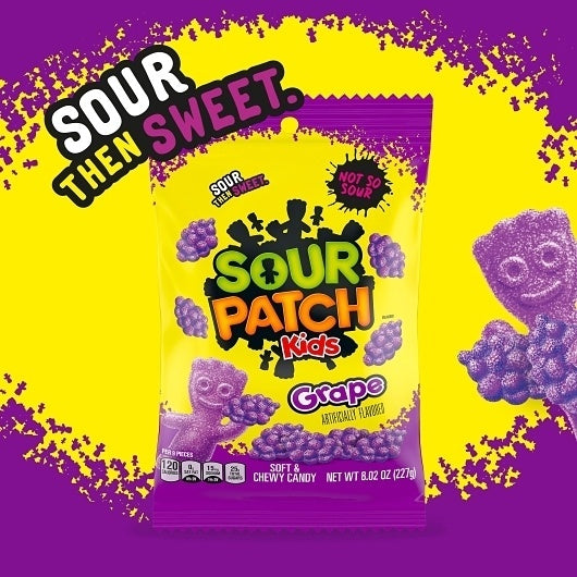 12-PACK OF Grape Gummy Candy Peg Bag Sour Patch Kids Candy, 12 - 8.02 Oz