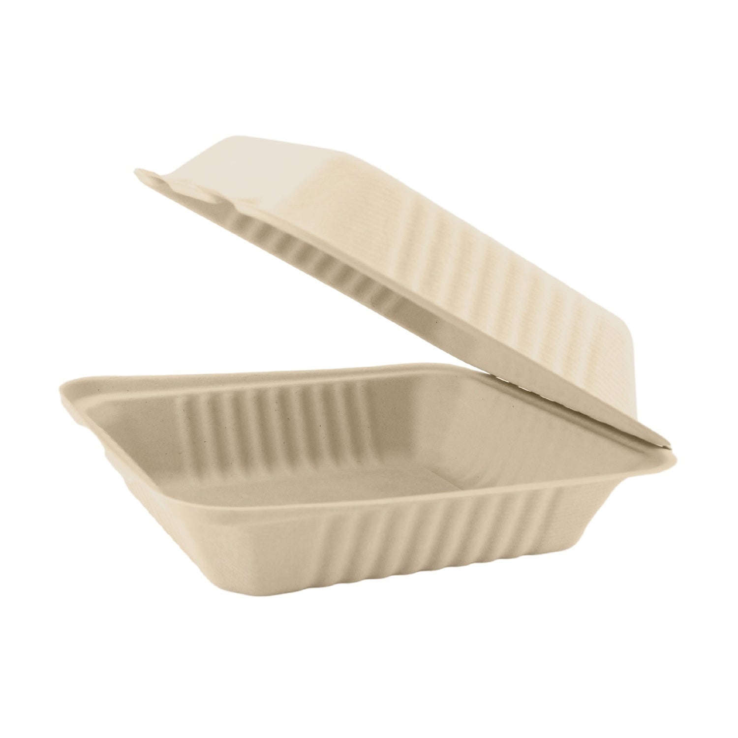 200-PACK OF CONTAINER FOOD COMPOSTABLE MOLDED FIBER HINGED 8 X 8 INCH DISPOSABLE