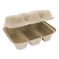 300-PACK OF World Centric TO-SC-T3-LFS 8.8 in. x 8.2 in. x 2.9 in. Paper Fiber Hinged Containers - Natural (300/Carton)