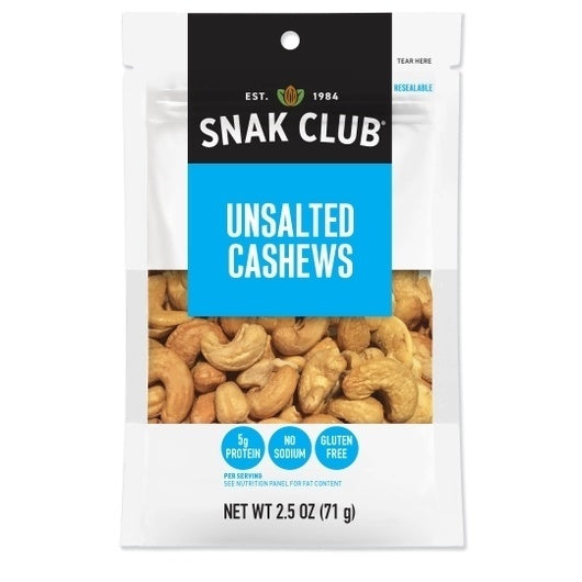 6-PACK OF Unsalted Cashews Snak Club, 6 - 2.5 Oz
