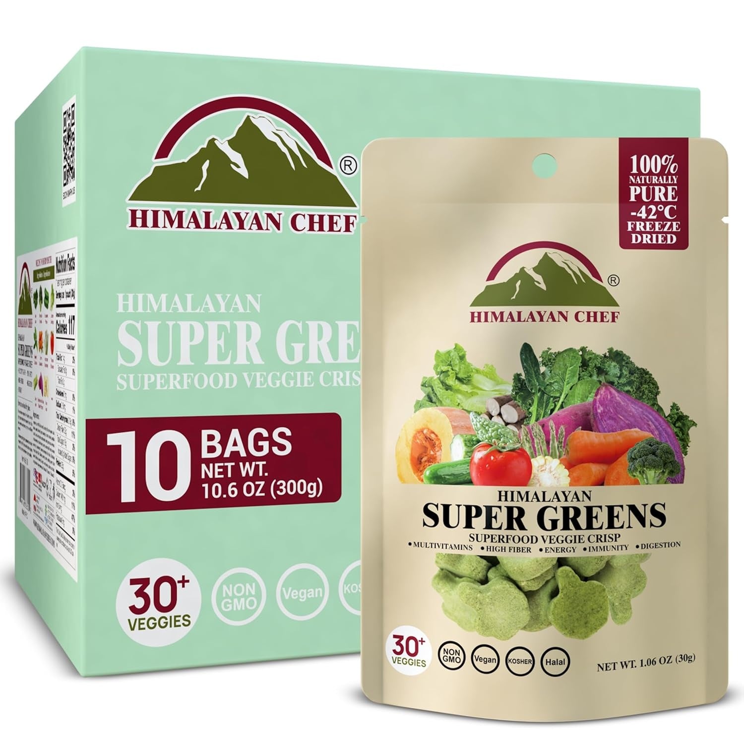 10-PACK OF Veggie Ground Himalayan Chef Super Greens Veggie Crisp, 10.6oz,