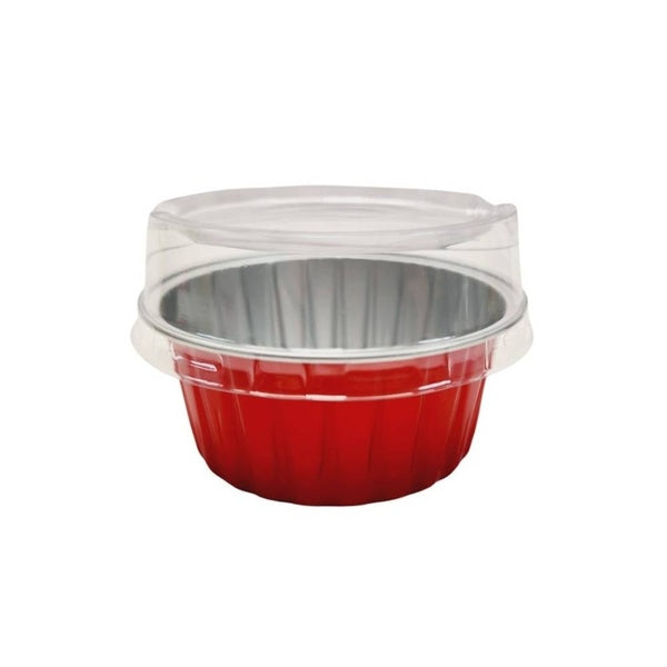 2000-PACK OF 4.5 oz. Colored Aluminum Dessert Cup w/ Plastic Stackable Lid - Red