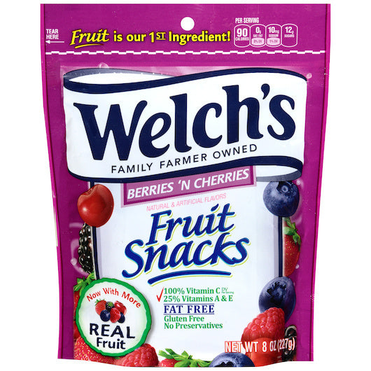 9-PACK OF Berries & Cherries Resealable Fruit Snack Welch'S, 9 - 8 Oz