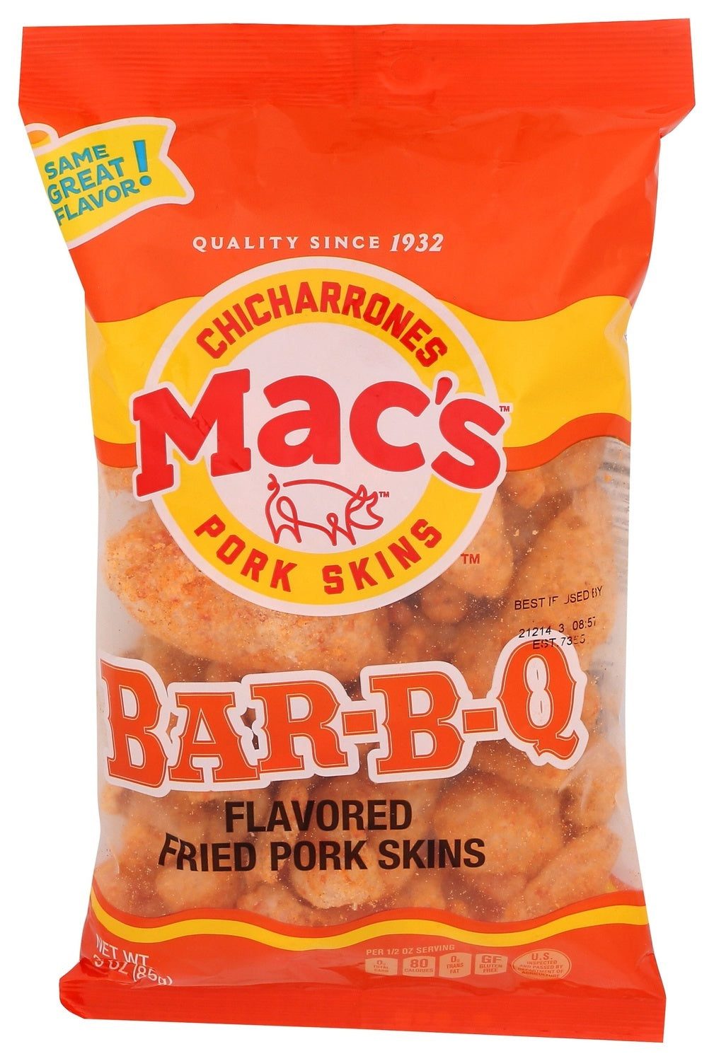12-PACK OF SNACK PORK FRIED SKINS, BAR-B-Q