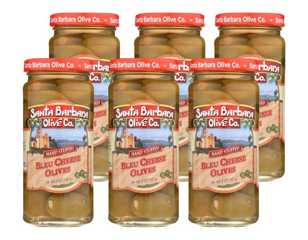 6-PACK OF Olive Green Hand Stuffed Bleu Cheese Santa Barbara 5 oz