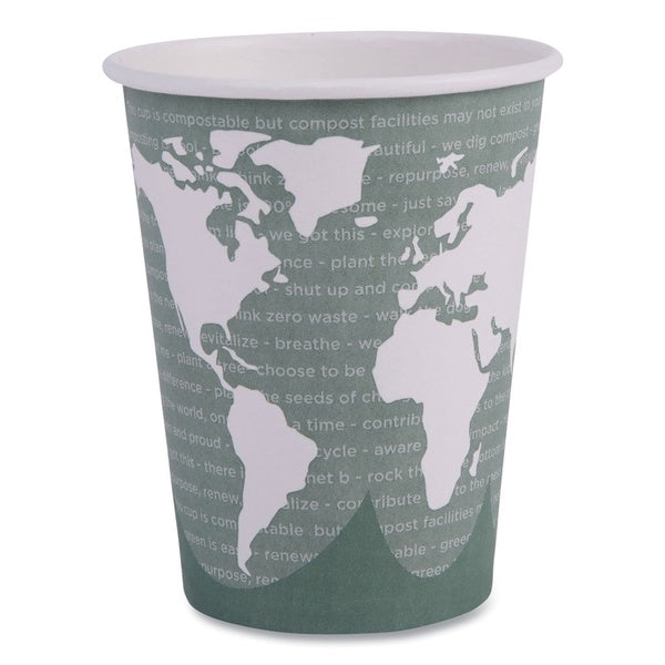 50-PACK OF Cup Hot Eco-Friendly 12 oz World Art Compostable Hot Cups - Gray (50 Pack) for Coffee and Tea
