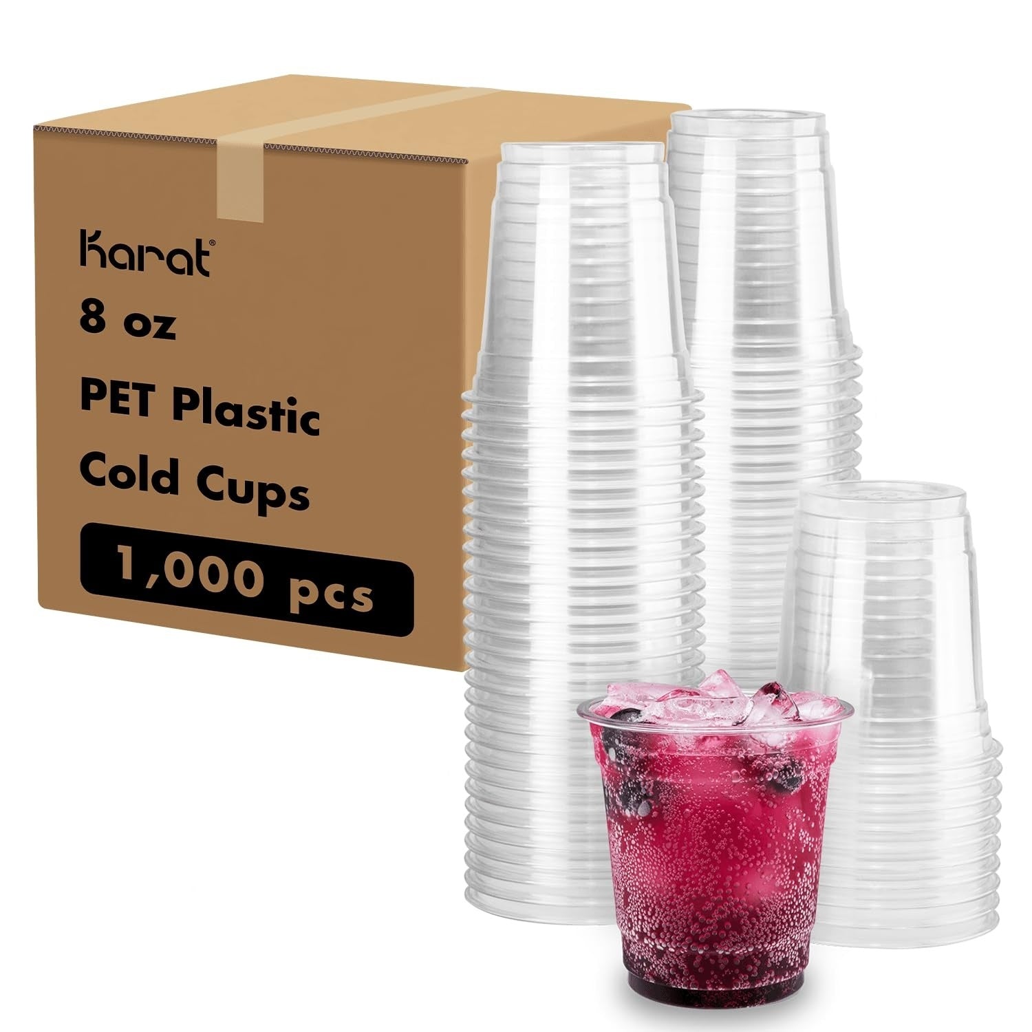 1000-PACK OF Cup Plastic Karat [1,000 Pack - 8oz] Clear Plastic Cups, PET Cups (98mm), C-KC8