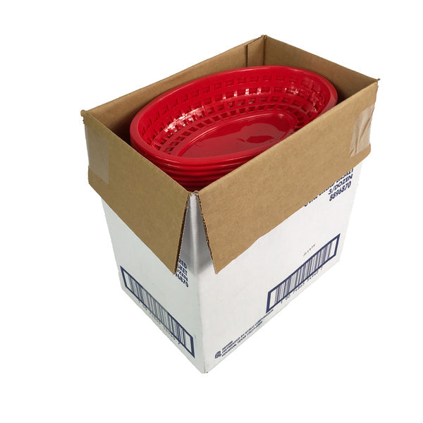 9X6X2-PACK OF BASKET BREAD PLASTIC OVAL RED
