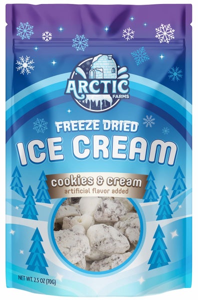 12-PACK OF Candy, Freeze Dried Ice Cream - Cookies + Cream, Arctic Farms