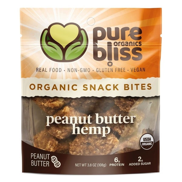6-PACK OF Organic Snack Bites Peanut Butter Hemp, Pure Bliss Organics
