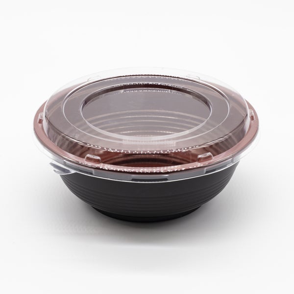 300-PACK OF Container Disp 24oz Round Red and Black Plastic Bowl w/ lid