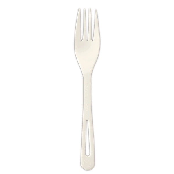 1000-PACK OF World Centric FOPS6 6.3 in. TPLA Compostable Cutlery Fork - White (1000/Carton)