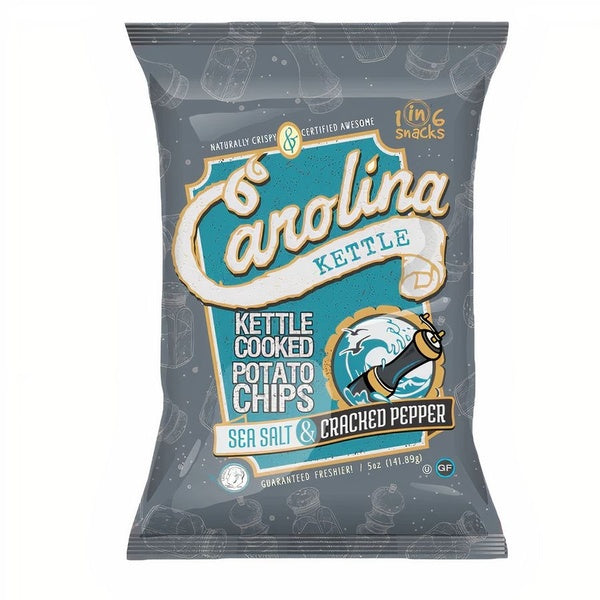 14-PACK OF Chip PotatoKettle Cooked, Salt & Cracked Pepper 5 OZ, 1in6 Snacks