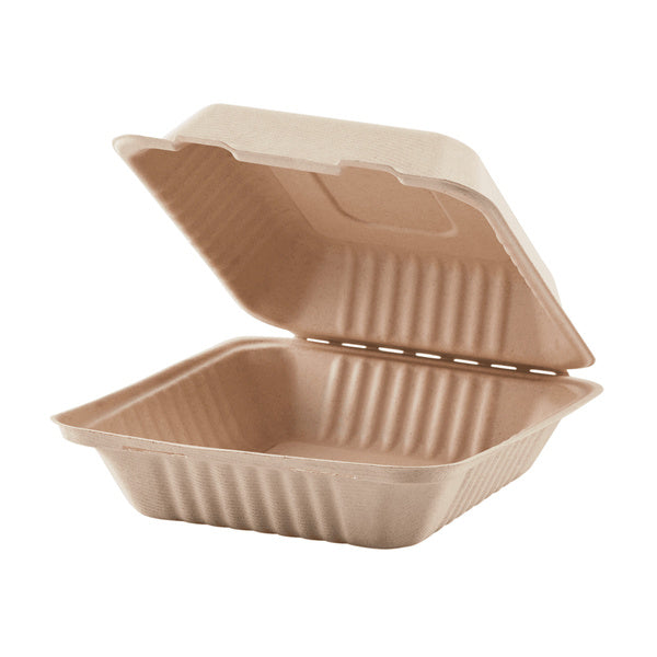 200-PACK OF Container Takeout Karat Earth 9''x9'' Molded Fiber Hinged Containers, PFAS Free, Natural - 200 pcs