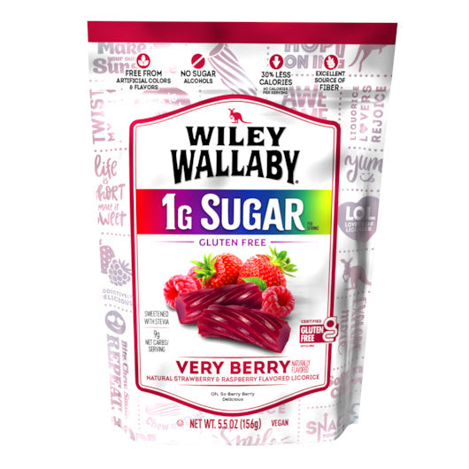 8-PACK OF Low Sugar Very Berry Licorice Wiley Wallaby, 8 - 5.5 Oz