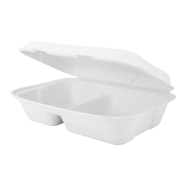 200-PACK OF CONTAINER FOOD COMPOSTABLE MOLDED FIBER 2-C HINGED 9 X 6 INCH DISPOSABLE