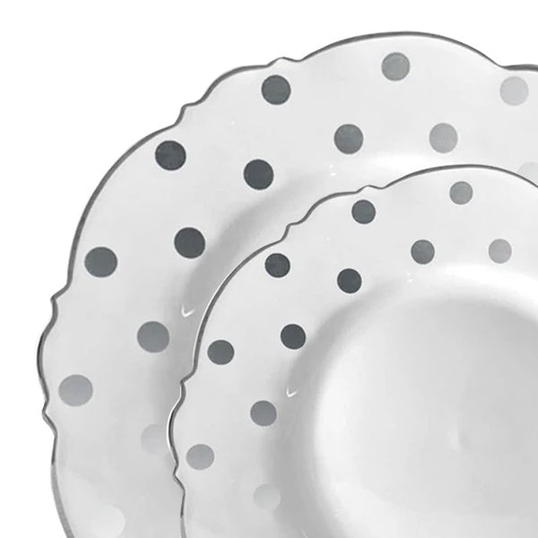 120-PACK OF Plate Set White Silver Dots