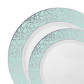 120-PACK OF Plate Set White Turquoise Silver Rim
